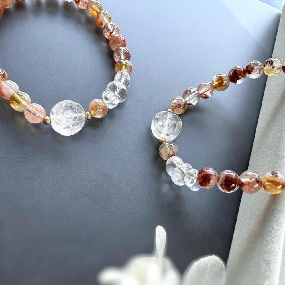 [zoeverglow] 極光幽靈黃水晶x白水晶玫瑰手串｜異象水晶 稀有共生礦｜招財 能量 守護 成長-細節圖9