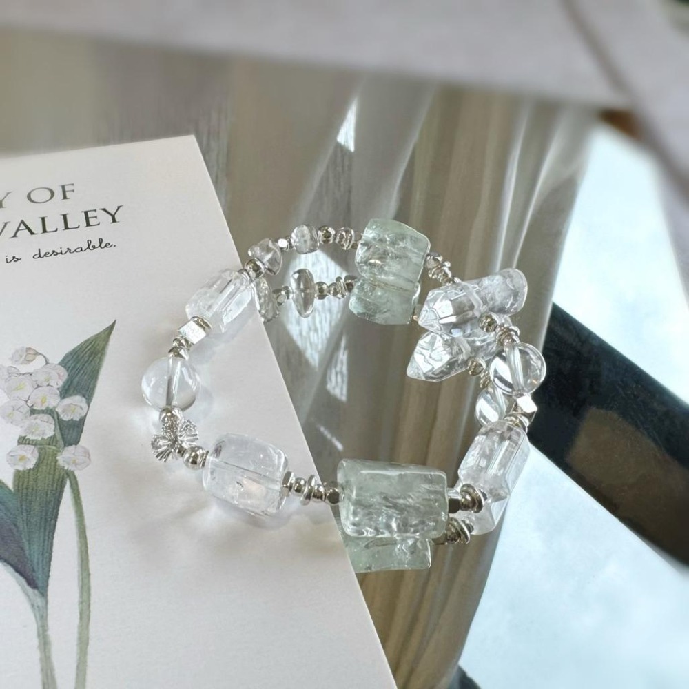 [zoeverglow] 綠水晶單尖柱x白水晶 手串｜清淨・平衡・療癒 • 透明 • 森系 • 自然風-細節圖2