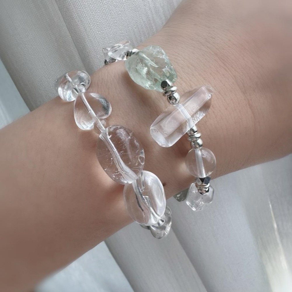 [zoeverglow] 綠水晶單尖柱x白水晶 手串｜清淨・平衡・療癒 • 透明 • 森系 • 自然風-細節圖3