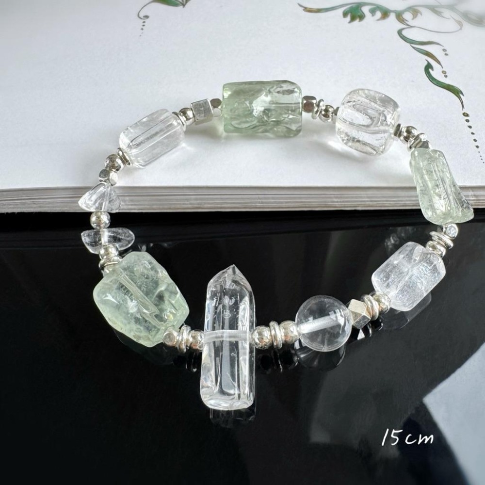 [zoeverglow] 綠水晶單尖柱x白水晶 手串｜清淨・平衡・療癒 • 透明 • 森系 • 自然風-細節圖5