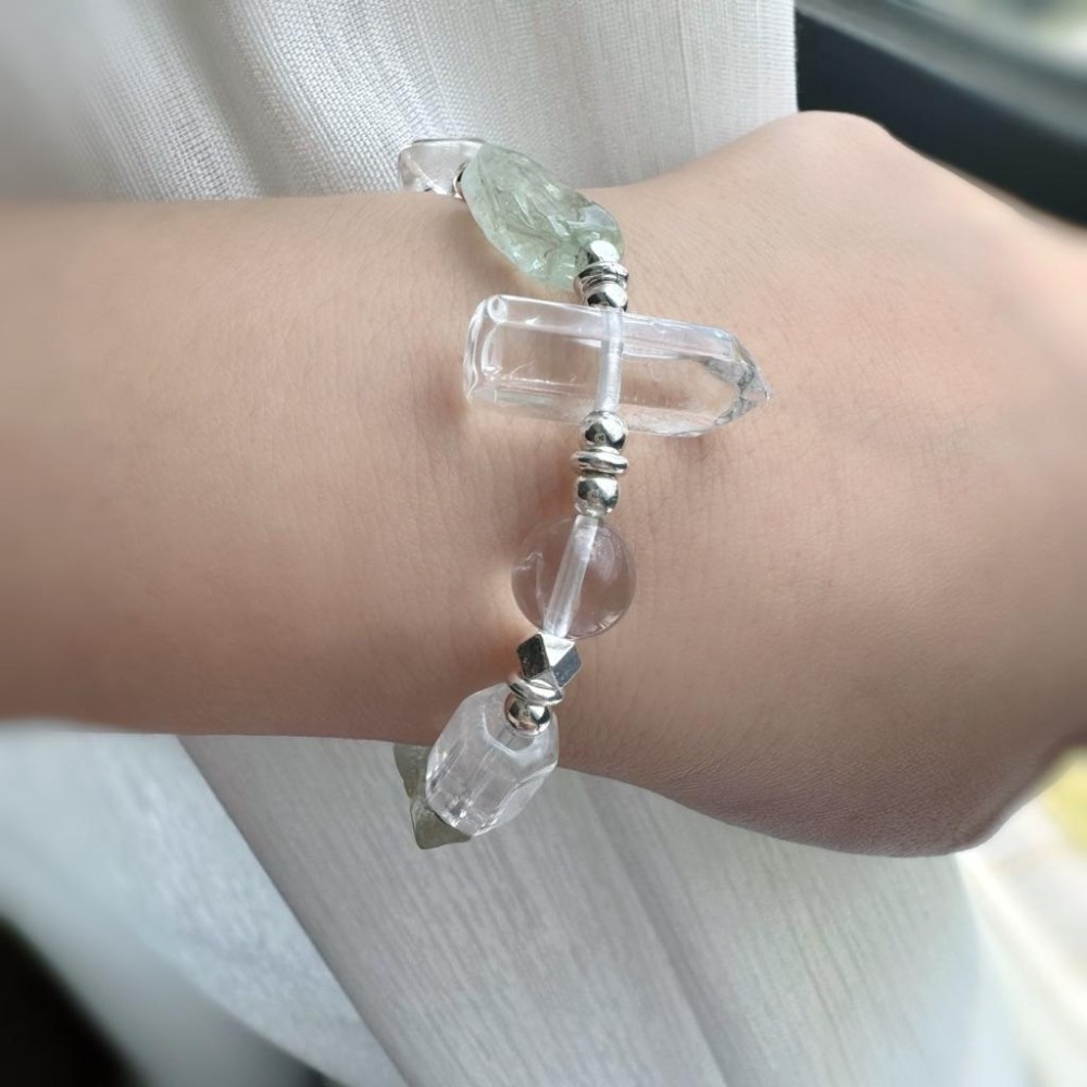 [zoeverglow] 綠水晶單尖柱x白水晶 手串｜清淨・平衡・療癒 • 透明 • 森系 • 自然風-細節圖7