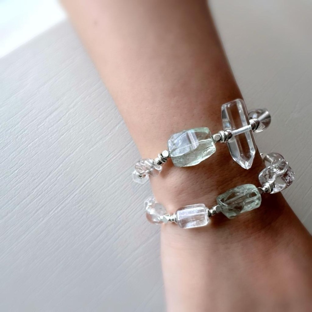 [zoeverglow] 綠水晶單尖柱x白水晶 手串｜清淨・平衡・療癒 • 透明 • 森系 • 自然風-細節圖9