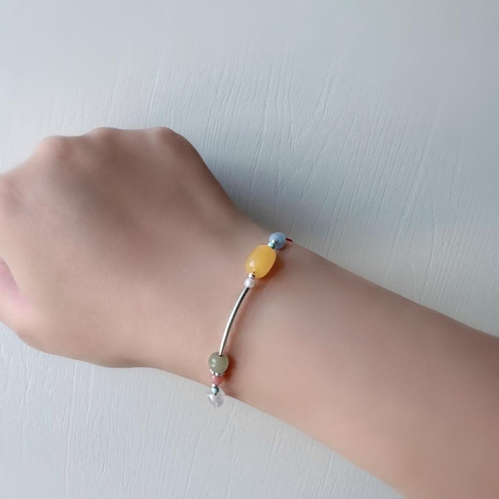 [zoeverglow] 蜜蠟桶珠x和田玉s925純銀紅繩手鍊｜綠松 紅紋 瑪瑙 珍珠 藍天使石｜聚財 淨化 避邪保平安-細節圖3