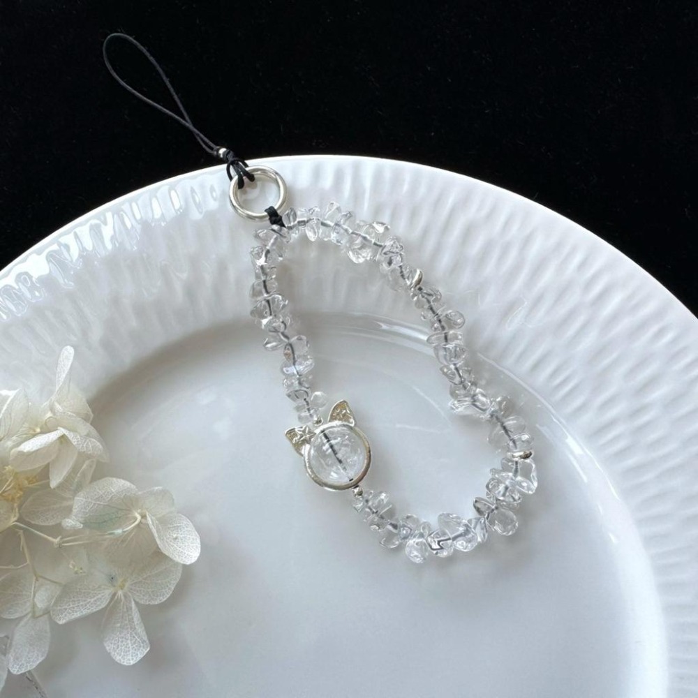 [zoeverglow] 白阿塞x白水晶 貓咪手機掛繩｜掛飾｜淨化 療癒-細節圖2