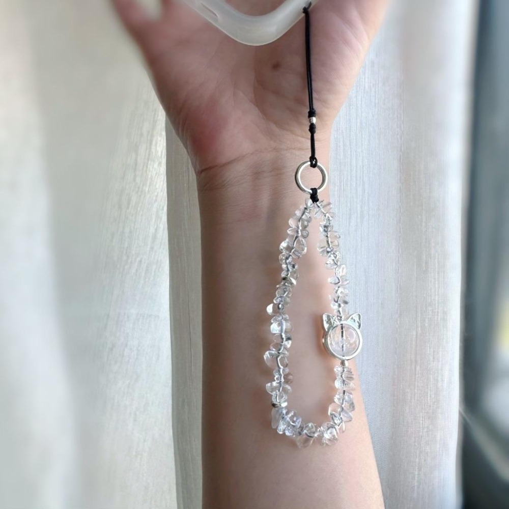 [zoeverglow] 白阿塞x白水晶 貓咪手機掛繩｜掛飾｜淨化 療癒-細節圖3