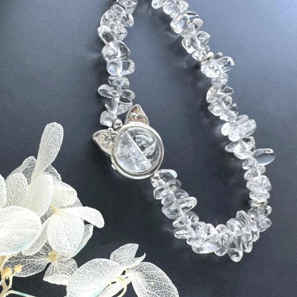 [zoeverglow] 白阿塞x白水晶 貓咪手機掛繩｜掛飾｜淨化 療癒-細節圖4