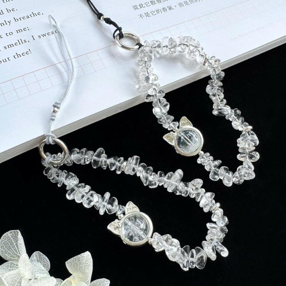 [zoeverglow] 白阿塞x白水晶 貓咪手機掛繩｜掛飾｜淨化 療癒-細節圖7