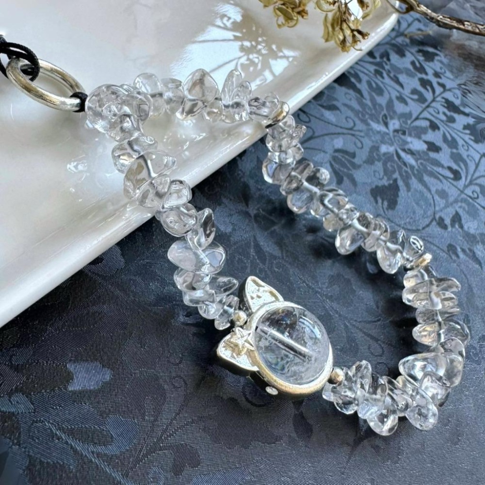 [zoeverglow] 白阿塞x白水晶 貓咪手機掛繩｜掛飾｜淨化 療癒-細節圖9