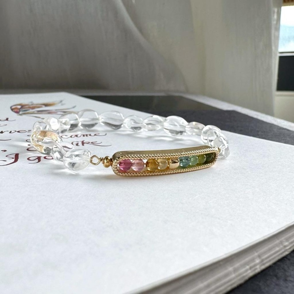 ［zoeverglow] 碧璽x白水晶手串｜落入人間的彩虹 ｜正能量 人緣 魅力｜清透 透明系-細節圖2