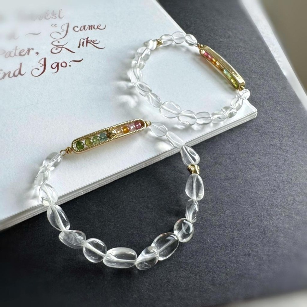［zoeverglow] 碧璽x白水晶手串｜落入人間的彩虹 ｜正能量 人緣 魅力｜清透 透明系-細節圖4