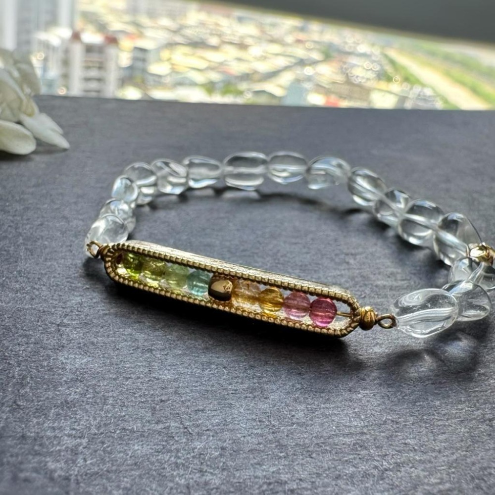 ［zoeverglow] 碧璽x白水晶手串｜落入人間的彩虹 ｜正能量 人緣 魅力｜清透 透明系-細節圖5