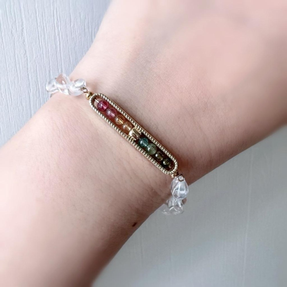 ［zoeverglow] 碧璽x白水晶手串｜落入人間的彩虹 ｜正能量 人緣 魅力｜清透 透明系-細節圖6