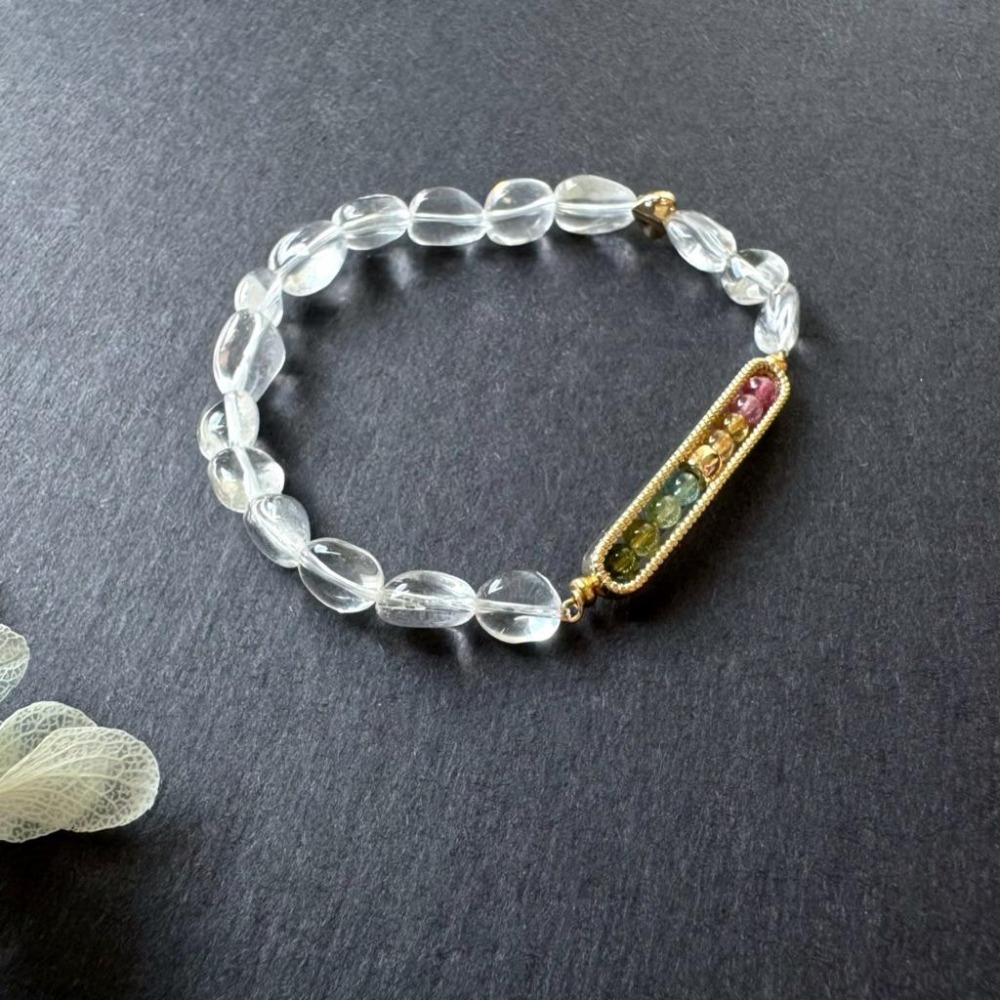 ［zoeverglow] 碧璽x白水晶手串｜落入人間的彩虹 ｜正能量 人緣 魅力｜清透 透明系-細節圖7