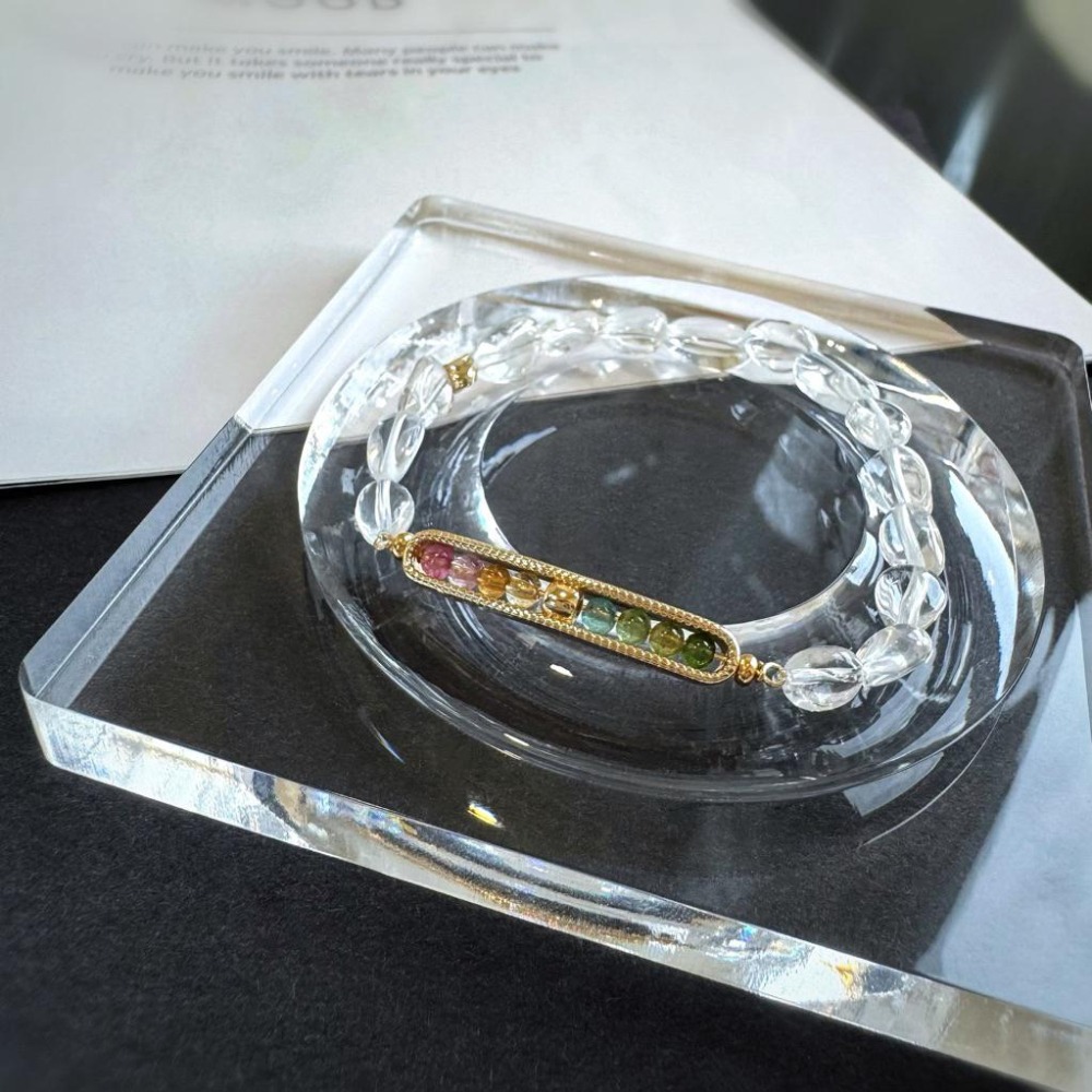 ［zoeverglow] 碧璽x白水晶手串｜落入人間的彩虹 ｜正能量 人緣 魅力｜清透 透明系-細節圖9