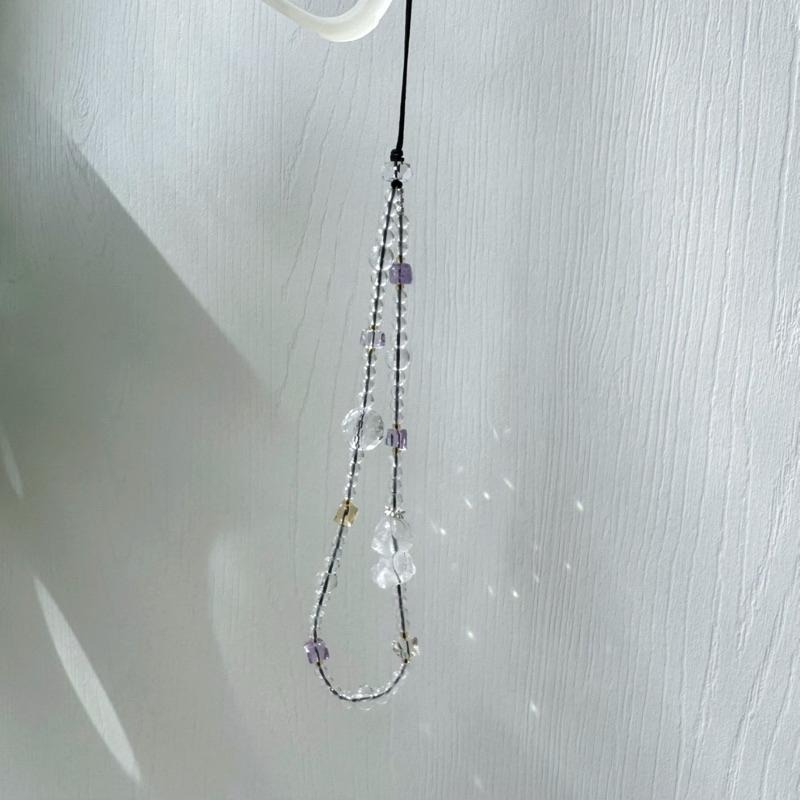 [zoeverglow]白水晶熊熊 手機掛繩｜紫、黃水晶｜淨化 智慧 自信 透明感-細節圖2