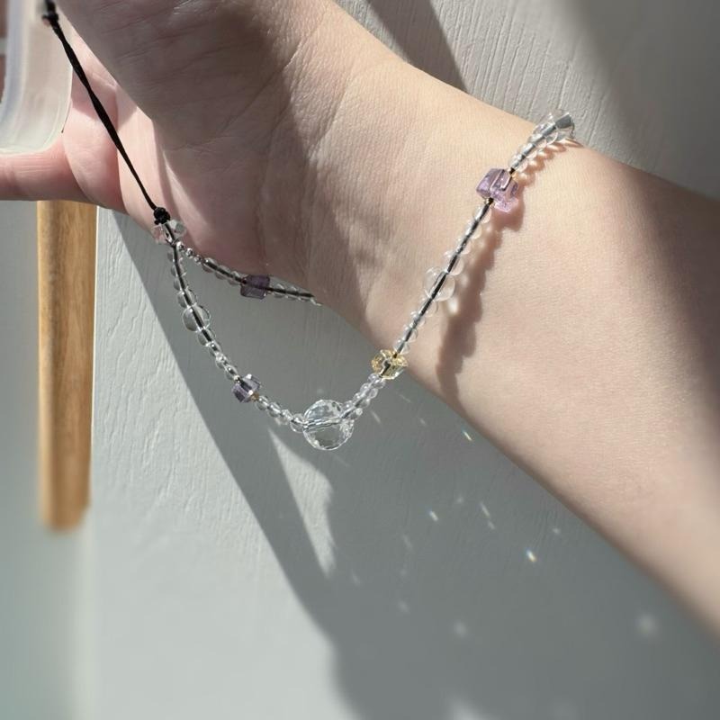 [zoeverglow]白水晶熊熊 手機掛繩｜紫、黃水晶｜淨化 智慧 自信 透明感-細節圖4