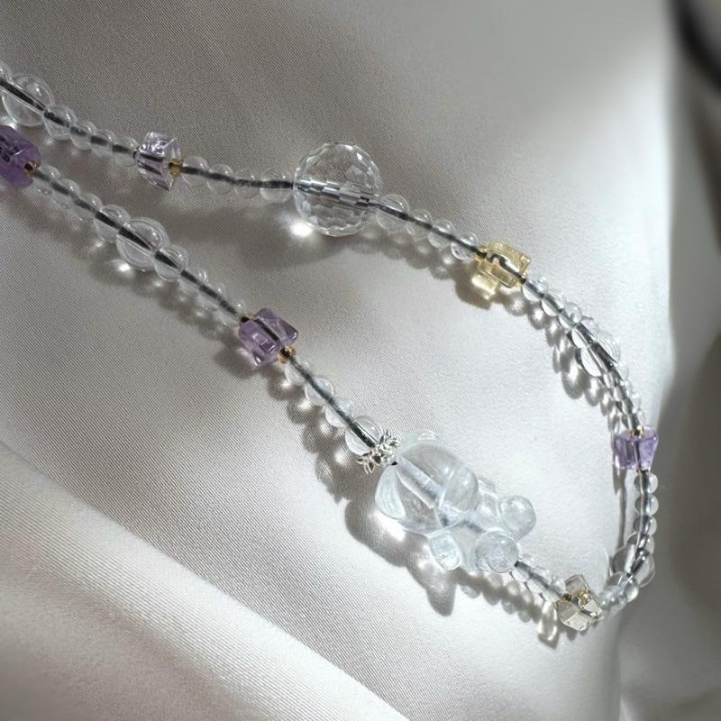 [zoeverglow]白水晶熊熊 手機掛繩｜紫、黃水晶｜淨化 智慧 自信 透明感-細節圖6