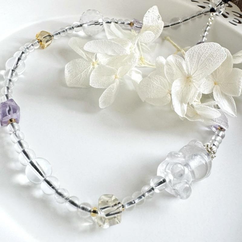 [zoeverglow]白水晶熊熊 手機掛繩｜紫、黃水晶｜淨化 智慧 自信 透明感-細節圖8