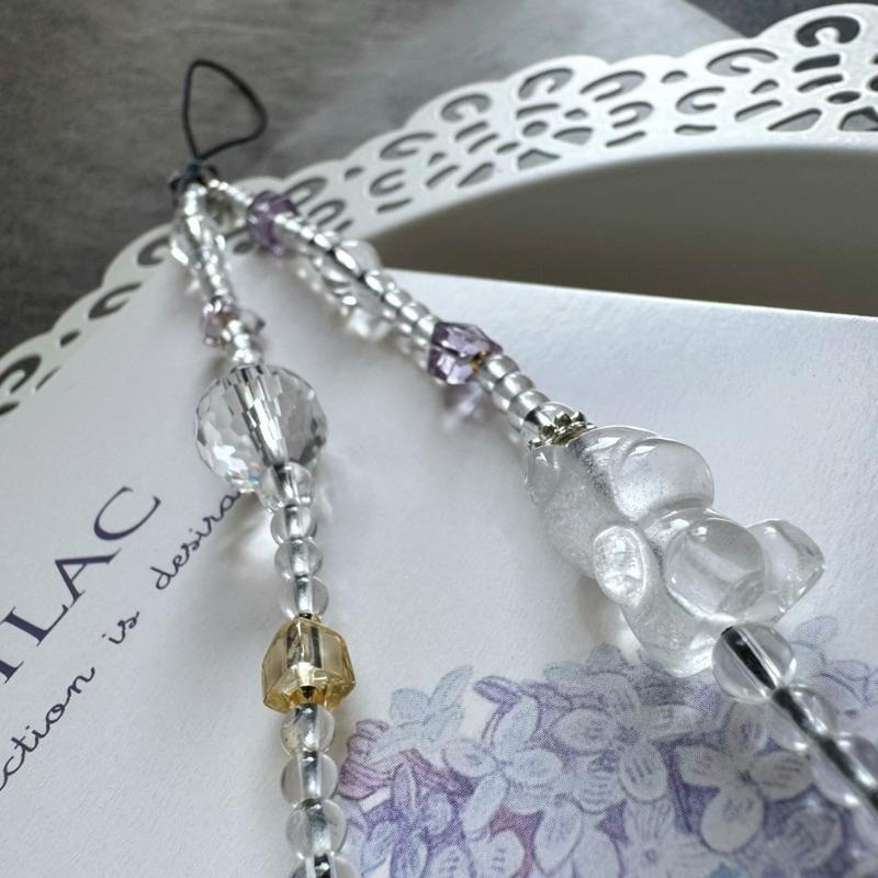 [zoeverglow]白水晶熊熊 手機掛繩｜紫、黃水晶｜淨化 智慧 自信 透明感-細節圖9