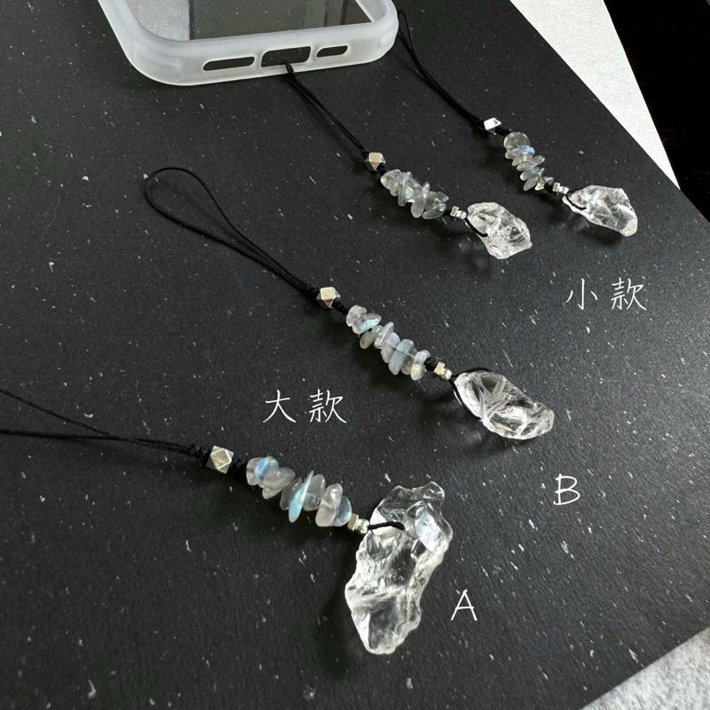 ［zoeverglow] 白水晶x灰月光石 手機掛飾｜白水晶原石 吊飾 冷淡風-細節圖8