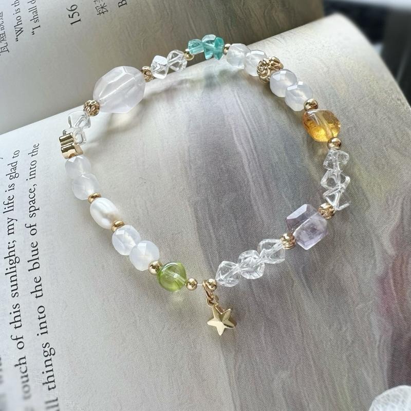 [zoeverglow] 粉晶x藍磷灰x黃水晶x珍珠手串｜帕拉依巴藍 霓虹藍 多巴胺｜智慧 好人緣-細節圖8