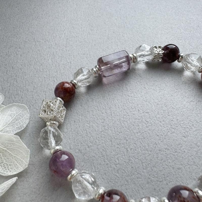 ［zoeverglow] 紫水晶x紫幽靈x白水晶 手串｜智慧 守護 淨化-細節圖4