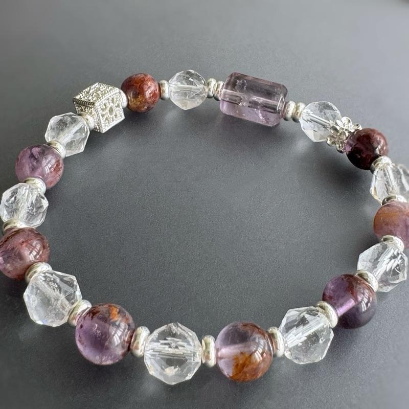 ［zoeverglow] 紫水晶x紫幽靈x白水晶 手串｜智慧 守護 淨化-細節圖5