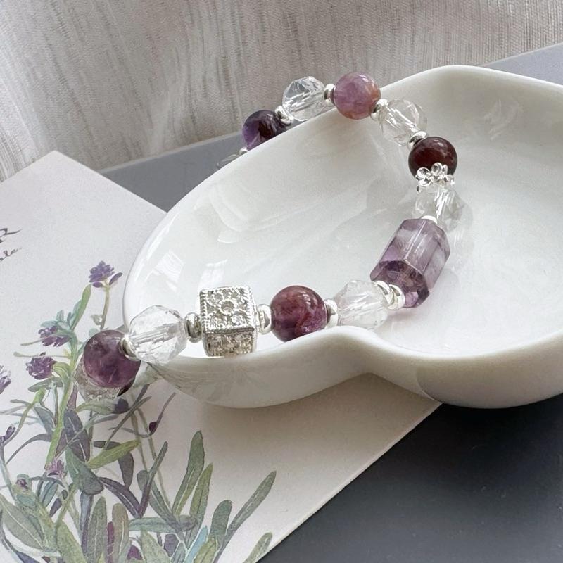 ［zoeverglow] 紫水晶x紫幽靈x白水晶 手串｜智慧 守護 淨化-細節圖6
