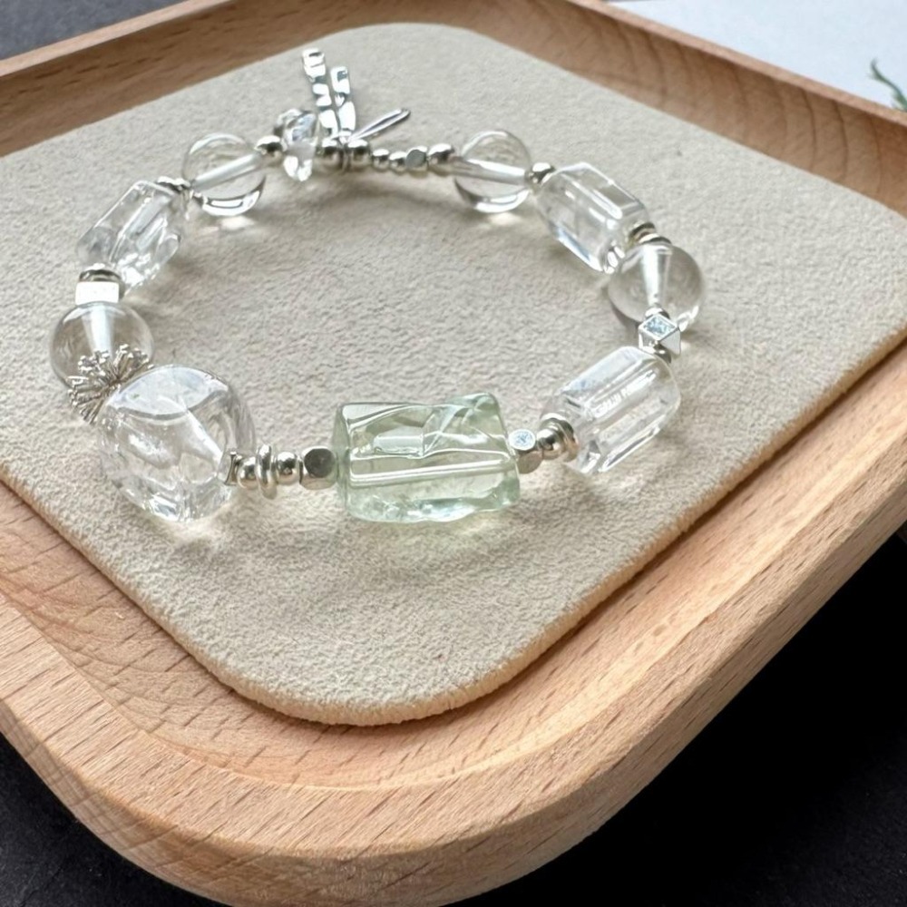 ［zoeverglow］綠水晶x白水晶 蝴蝶結手串｜療癒 • 淨化 • 純粹 • 透明系 • 自然風-細節圖5