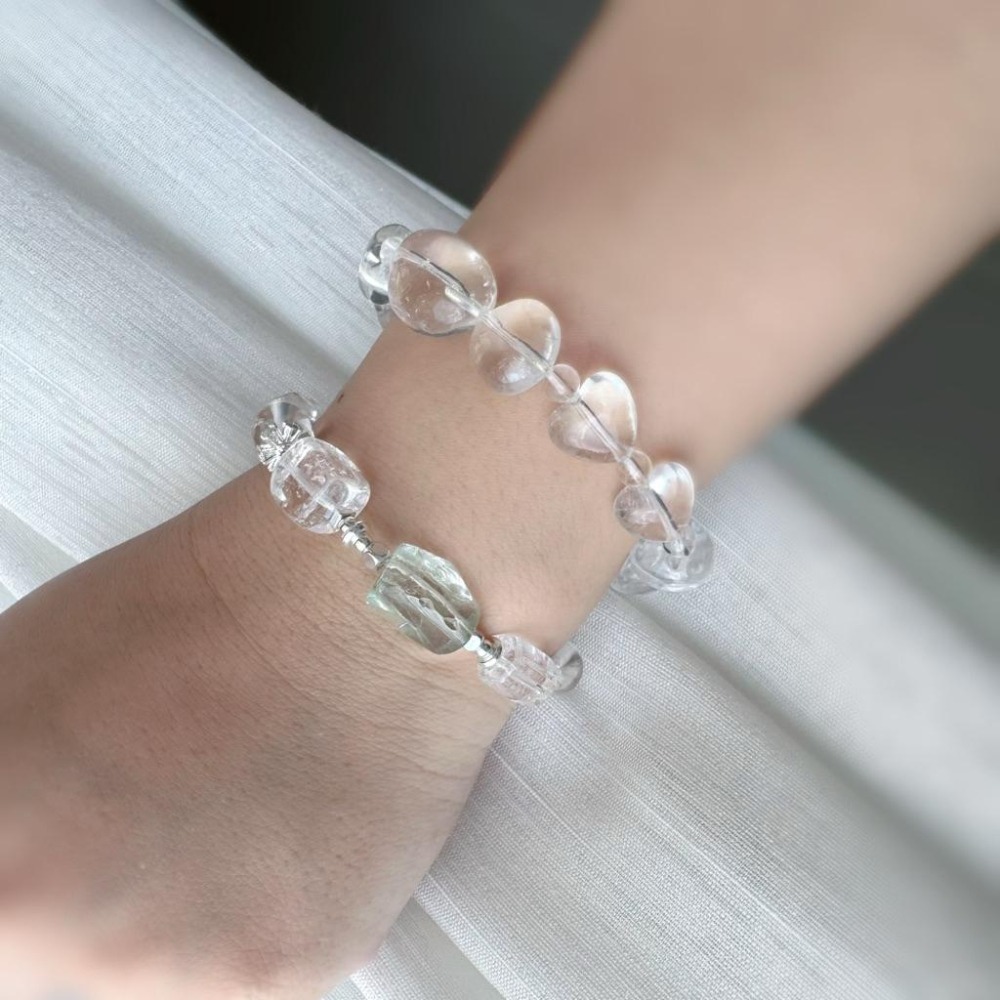 ［zoeverglow］綠水晶x白水晶 蝴蝶結手串｜療癒 • 淨化 • 純粹 • 透明系 • 自然風-細節圖7