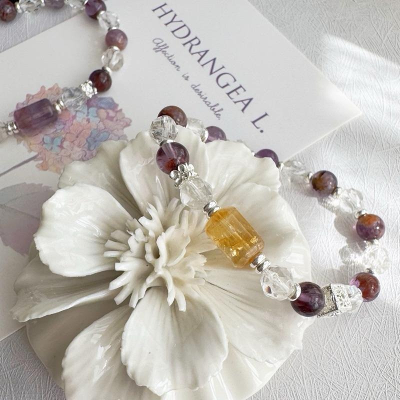 [zoeverglow] 紫幽靈x白水晶x黃塔晶手串｜正能量 守護 淨化-細節圖2