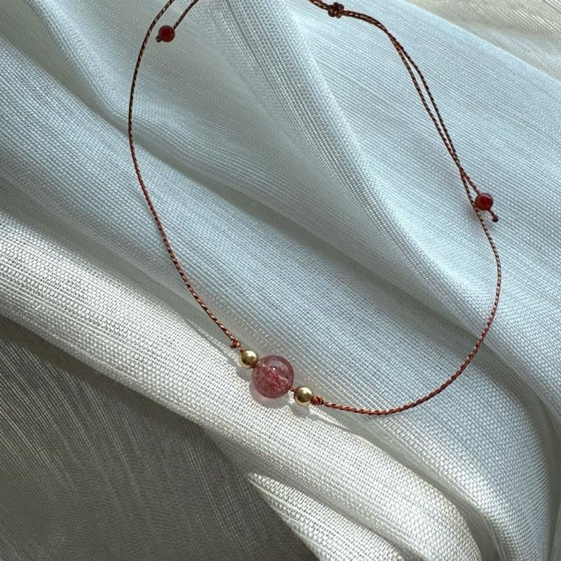 zoeverglow 草莓晶x紅瑪瑙 五色線腳繩｜14kgf 極細 腳紅繩 本命年 避邪 開運 祈福-細節圖9