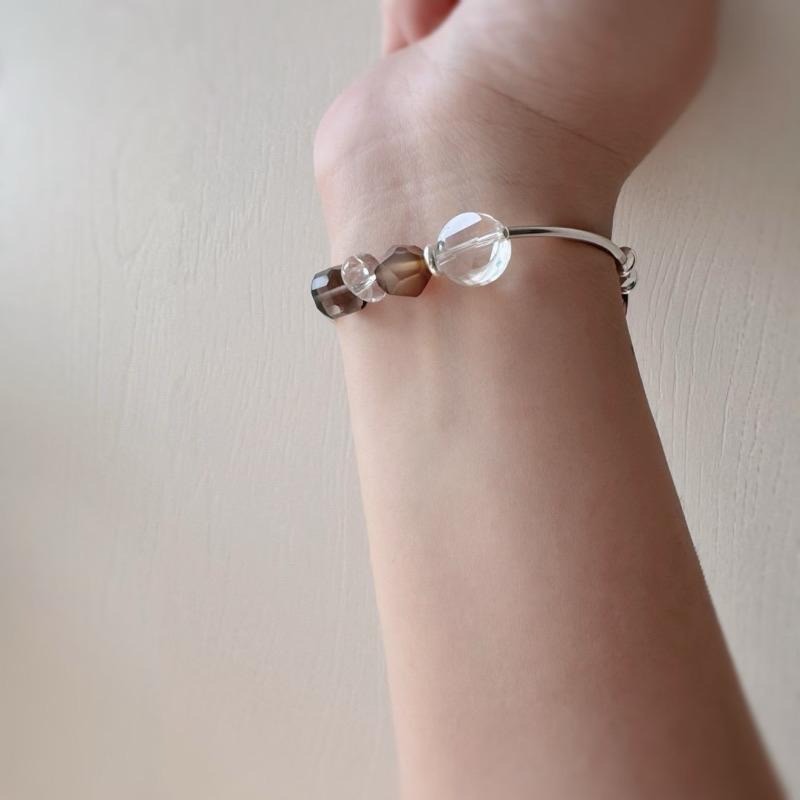 [zoeverglow] 咖瑪瑙x白水晶x茶水晶x冰曜石 彈力繩手環｜淨化 護身 平安｜大地色系 美拉德-細節圖3