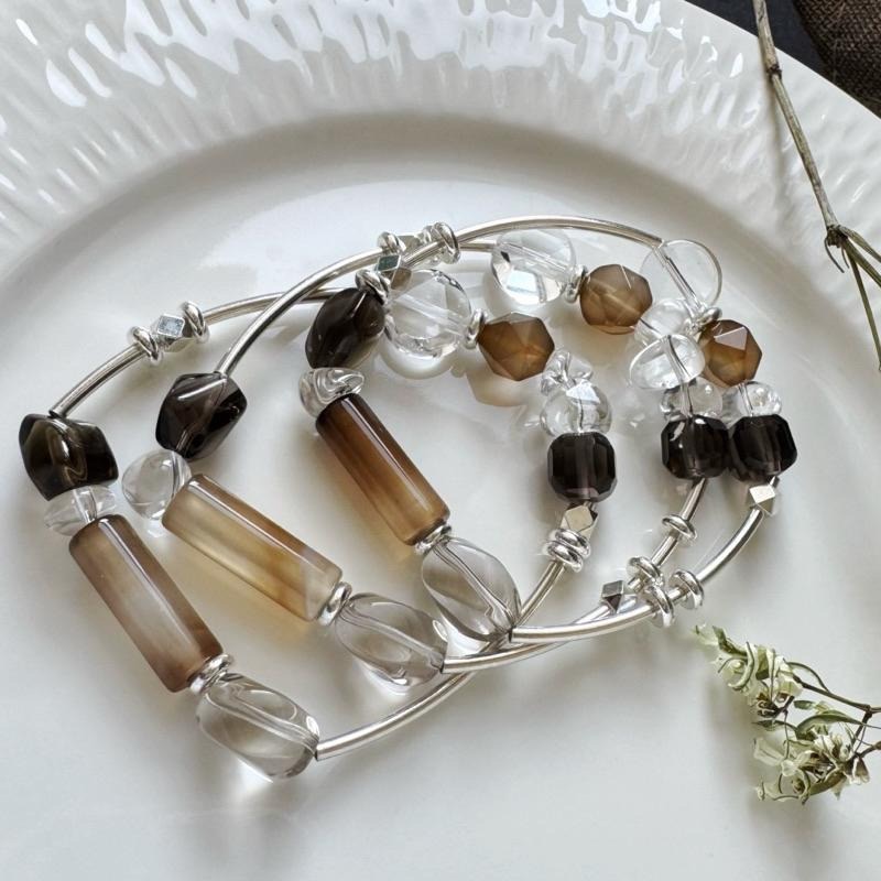 [zoeverglow] 咖瑪瑙x白水晶x茶水晶x冰曜石 彈力繩手環｜淨化 護身 平安｜大地色系 美拉德-細節圖4