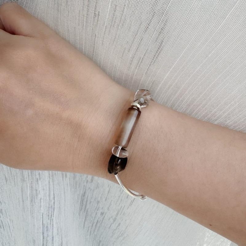 [zoeverglow] 咖瑪瑙x白水晶x茶水晶x冰曜石 彈力繩手環｜淨化 護身 平安｜大地色系 美拉德-細節圖5