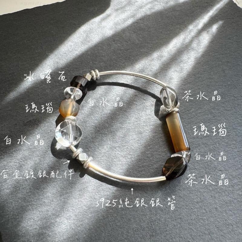 [zoeverglow] 咖瑪瑙x白水晶x茶水晶x冰曜石 彈力繩手環｜淨化 護身 平安｜大地色系 美拉德-細節圖6