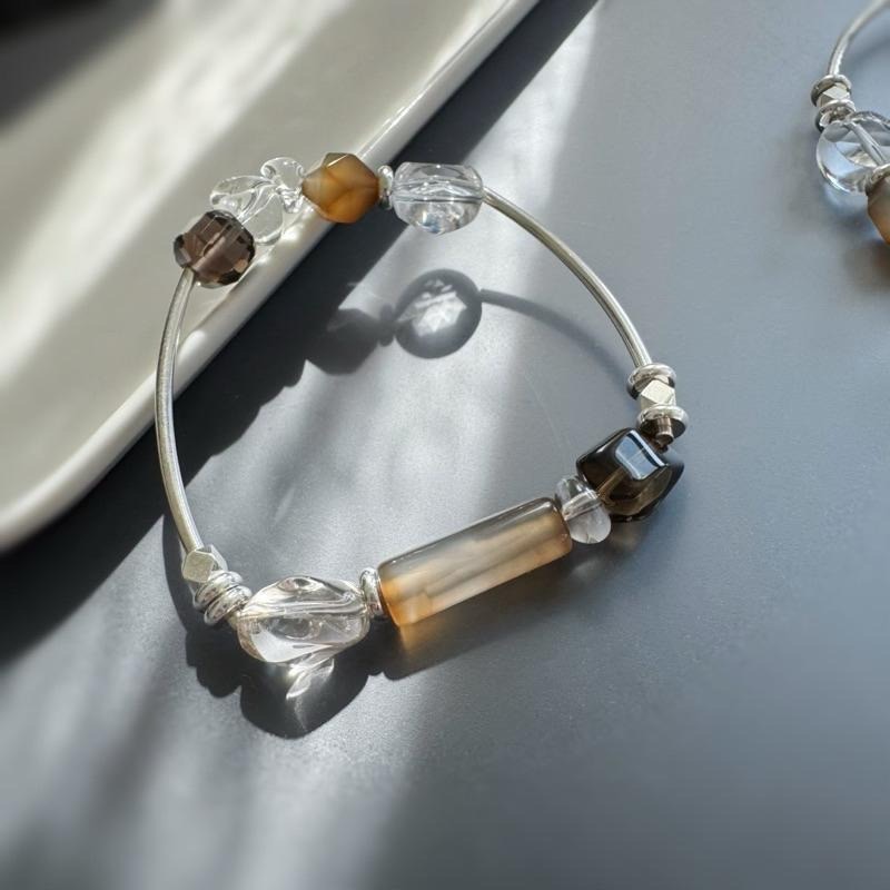 [zoeverglow] 咖瑪瑙x白水晶x茶水晶x冰曜石 彈力繩手環｜淨化 護身 平安｜大地色系 美拉德-細節圖8