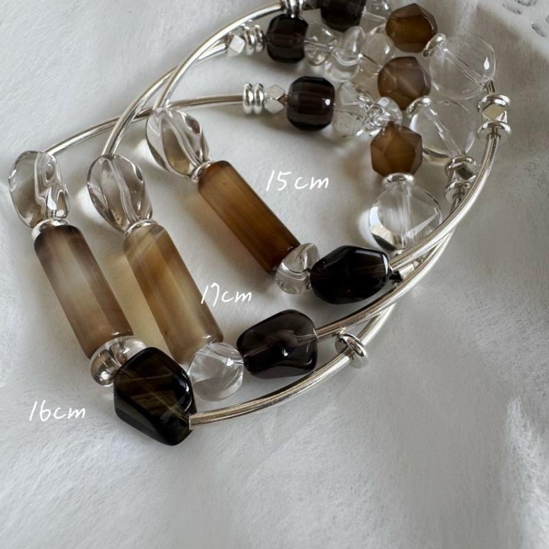 [zoeverglow] 咖瑪瑙x白水晶x茶水晶x冰曜石 彈力繩手環｜淨化 護身 平安｜大地色系 美拉德-細節圖9