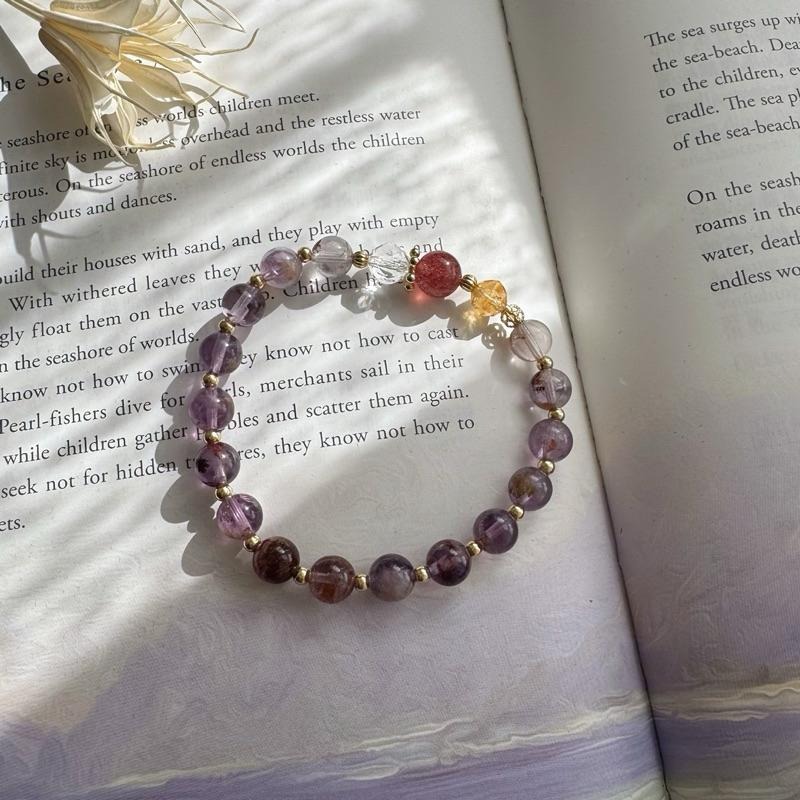 [zoeverglow]< 九紫離火 >紫幽靈x黃塔晶x草莓晶x白水晶手串｜豐收 成功 財富 魅力 好運 人緣-細節圖2