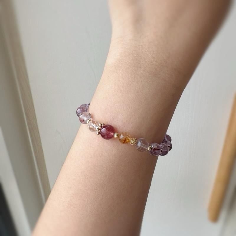 [zoeverglow]< 九紫離火 >紫幽靈x黃塔晶x草莓晶x白水晶手串｜豐收 成功 財富 魅力 好運 人緣-細節圖3