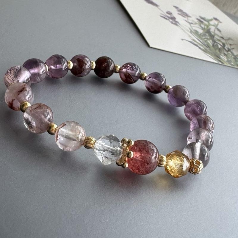 [zoeverglow]< 九紫離火 >紫幽靈x黃塔晶x草莓晶x白水晶手串｜豐收 成功 財富 魅力 好運 人緣-細節圖6