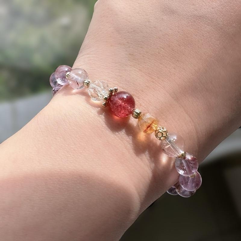[zoeverglow]< 九紫離火 >紫幽靈x黃塔晶x草莓晶x白水晶手串｜豐收 成功 財富 魅力 好運 人緣-細節圖9