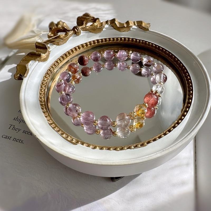 [zoeverglow]< 九紫離火 >紫幽靈x黃塔晶x草莓晶x白水晶手串｜豐收 成功 財富 魅力 好運 人緣-細節圖4