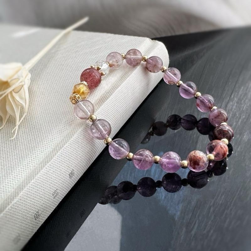 [zoeverglow]< 九紫離火 >紫幽靈x黃塔晶x草莓晶x白水晶手串｜豐收 成功 財富 魅力 好運 人緣-細節圖5
