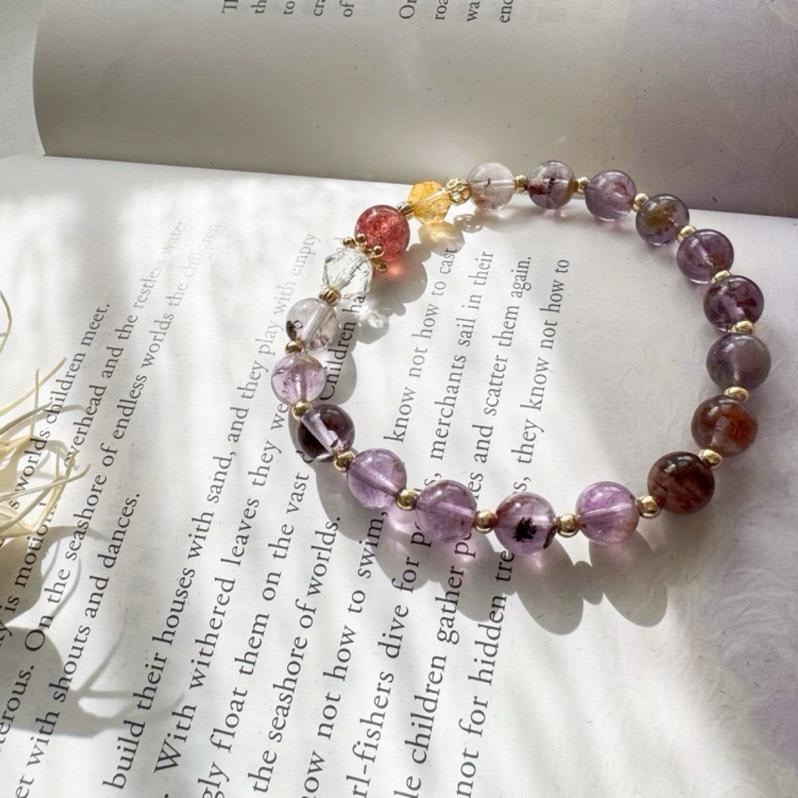 [zoeverglow]< 九紫離火 >紫幽靈x黃塔晶x草莓晶x白水晶手串｜豐收 成功 財富 魅力 好運 人緣-細節圖7