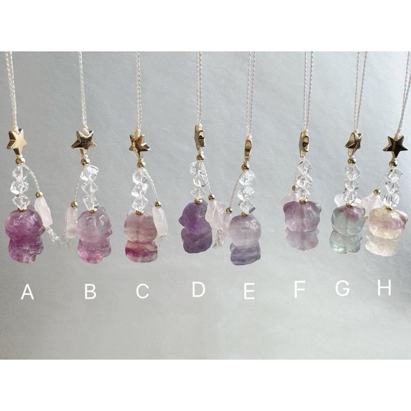 [zoeverglow]螢石熊熊x粉晶星星x白水晶手機吊飾｜掛飾 ｜萌萌可愛 有瑕優惠-細節圖3