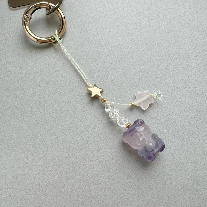 [zoeverglow]螢石熊熊x粉晶星星x白水晶手機吊飾｜掛飾 ｜萌萌可愛 有瑕優惠-細節圖6