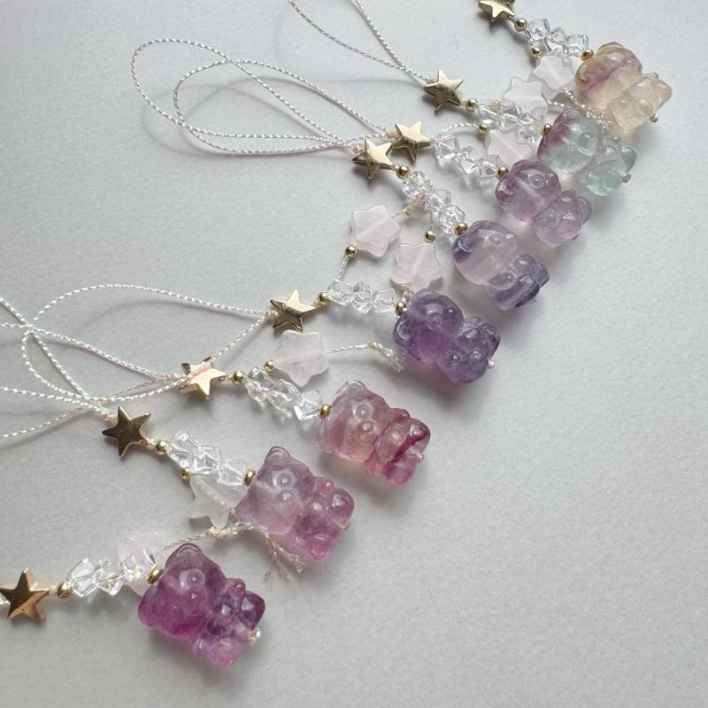 [zoeverglow]螢石熊熊x粉晶星星x白水晶手機吊飾｜掛飾 ｜萌萌可愛 有瑕優惠-細節圖7