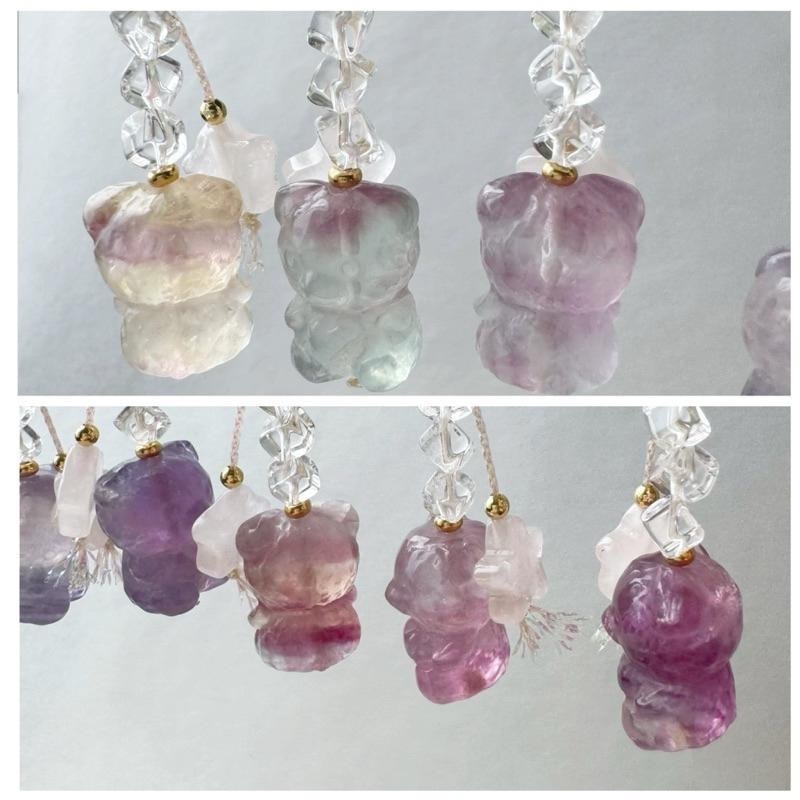 [zoeverglow]螢石熊熊x粉晶星星x白水晶手機吊飾｜掛飾 ｜萌萌可愛 有瑕優惠-細節圖4