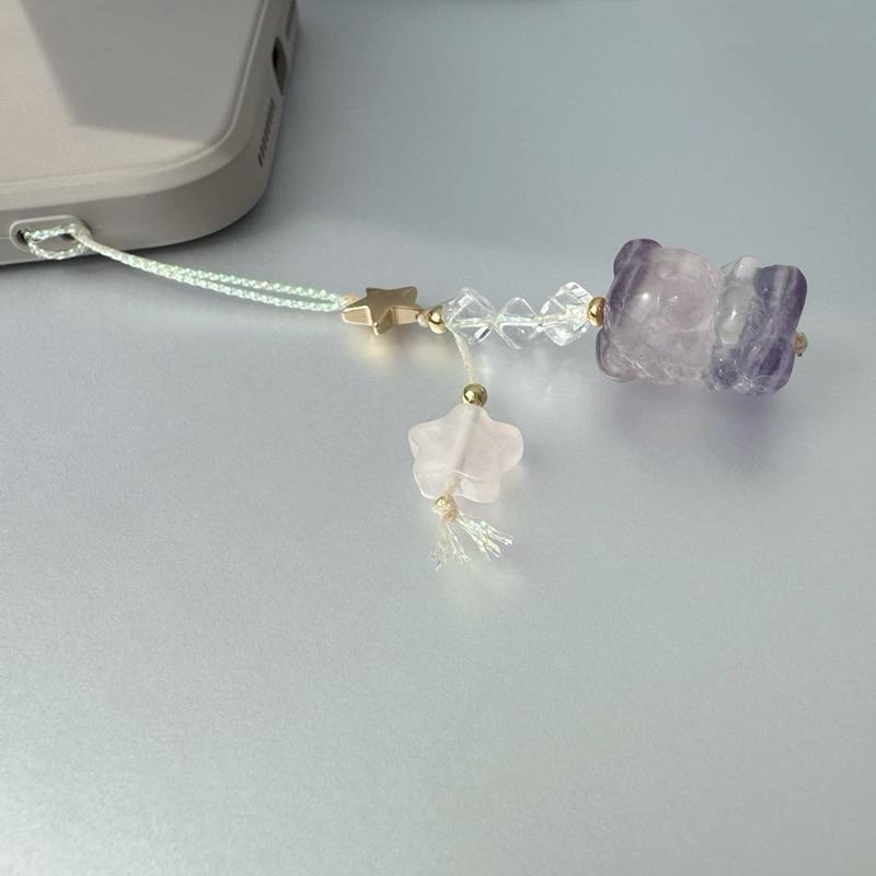 [zoeverglow]螢石熊熊x粉晶星星x白水晶手機吊飾｜掛飾 ｜萌萌可愛 有瑕優惠-細節圖5